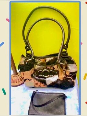 Vintage Sophia Caperelli Brown Patchwork Leather Bag + Steve Madden Wristlet